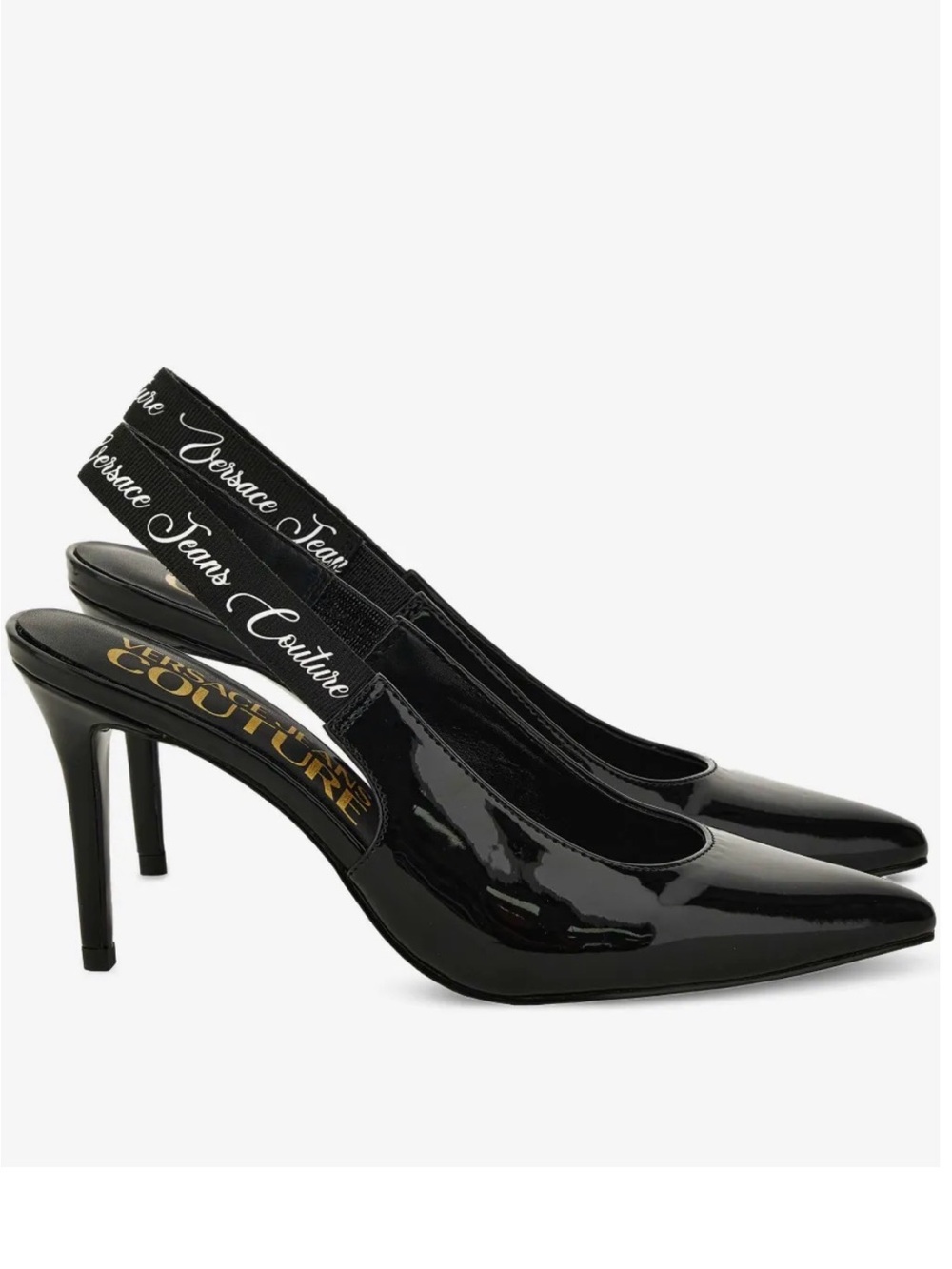 Versace Jeans Couture Black Patent Slingback Leather pumps